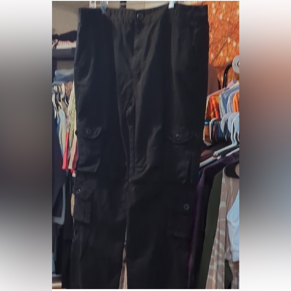 🖤 Men’s Black Cargo Pants Utility Pockets Casual Relaxed Fit | Size 36 🔥👖